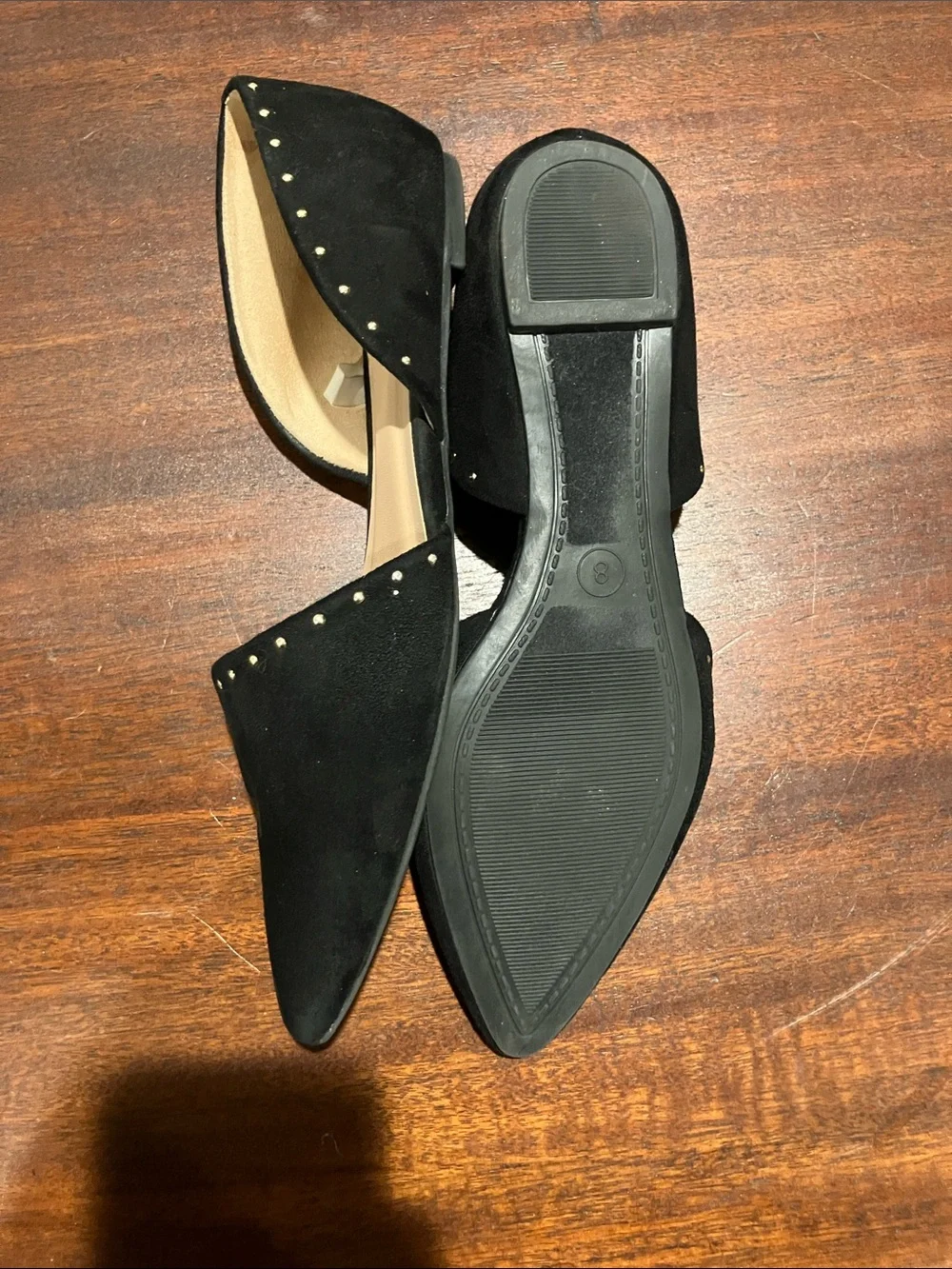 a new day Black Pointed-Toe D'Orsay Flats with Gold Studs